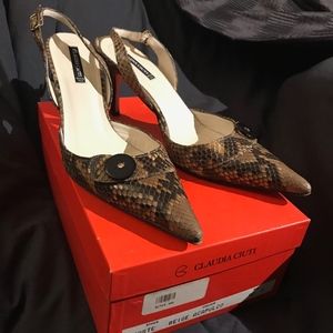 Snakeskin Pointed Toe Slingback Heels